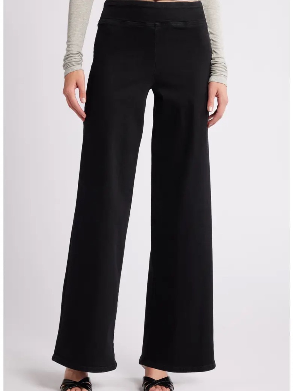 FRAME 'Jetset Slim Palazzo' Wide Leg Pull-On Stretch Jeans Black Noir 1